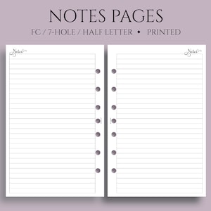 Notes Pages, Lined Paper Planner Inserts, Medium Ruled, College Ruled ~ FC Classic 7-Hole, Half Letter Size / 5.5" x 8.5"