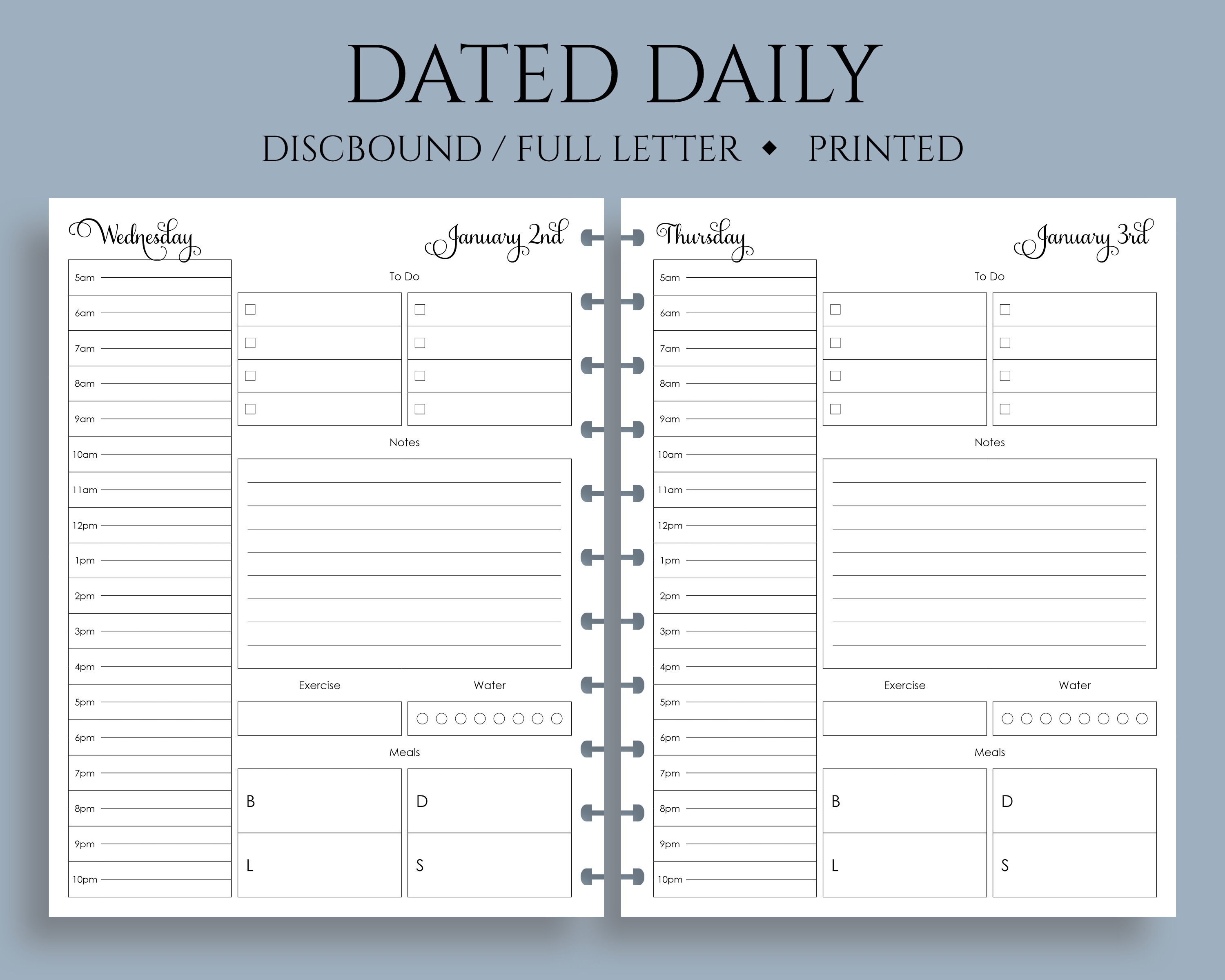 Dated Daily Planner Inserts Schedule ToDo List Health Etsy