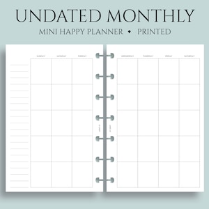 Undated Monthly Calendar Planner Inserts, Sunday Start, MO2P ~ Mini Happy Planner / 4.6&quot; x 7&quot; Discbound