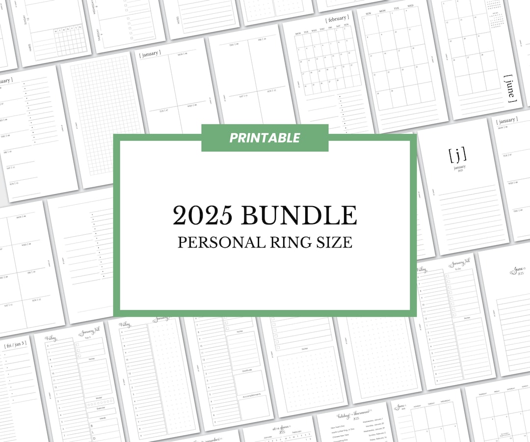 2025 Printable Bundle, Personal Rings Size, Dated Daily, Weekly ...