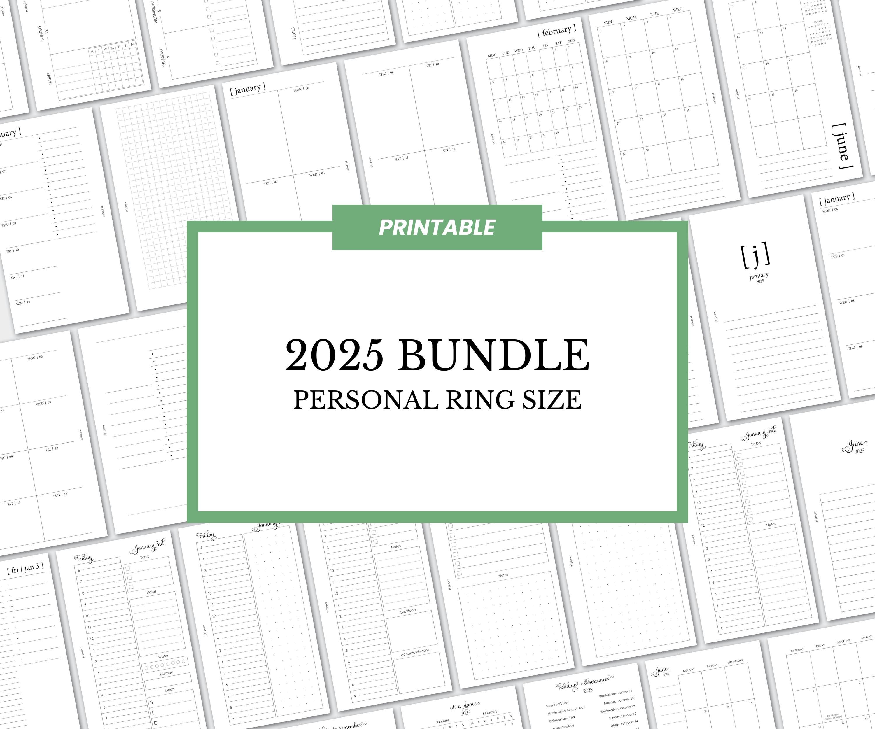 2025 Printable Bundle, Personal Rings Size, Dated Daily, Weekly, Monthly, Yearly Pages ~ 3.75 x 6.75