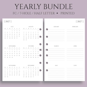 Yearly Calendar Bundle, FC Classic 7-Hole, Year-at-a-Glance, Important Dates, Functional ~ Half Letter Size / 5.5" x 8.5"
