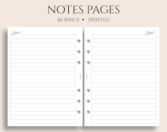 Notes Pages Planner Inserts, B6 Planner, 6-Ring, Lined Paper, Medium Ruled, College Ruled ~ 5.3" x 7"