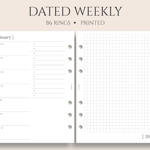 Dated Weekly Planner Inserts, B6 Planner, 6-Ring, Horizontal Dashboard with Graph Section, Two-Page Weekly, Minimal, WO2P ~ 5.3" x 7"