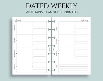 Dated Weekly Planner Inserts, Horizontal Layout with Daily To Do List, Weekly Notes Section, WO2P ~ Mini Happy Planner / 4.6" x 7" Discbound