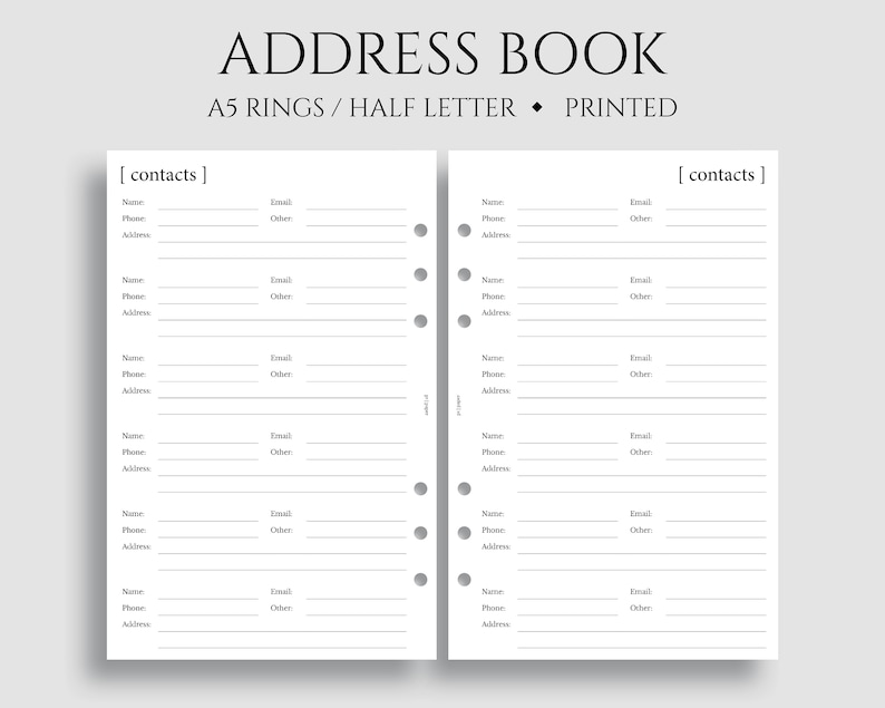Address Book Inserts Contacts Pages Phone Book and Addresses Etsy