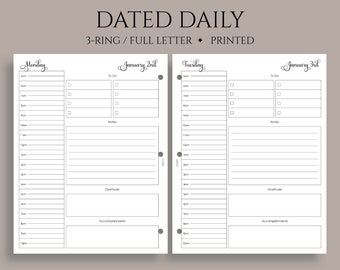 Dated Daily Planner Inserts, Schedule, To-Do List, Notes, Daily Gratitude, DO1P ~ Fits Full Letter Size 3-Ring / 8.5" x 11"