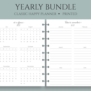 Yearly Calendar Bundle, Classic Happy Planner, Year-at-a-Glance, Dates to Remember, U.S. Holidays ~ 7" x 9.25"