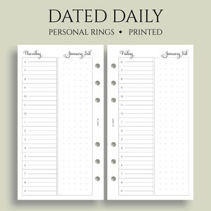 Dated Daily Planner Inserts, 6-Ring Personal Size, Schedule, Dot Grid, Time Blocking, DO1P ~ 3.75&quot; x 6.75&quot;