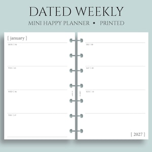 Dated Weekly Planner Inserts, Mini Happy Planner, Minimal Horizontal Layout, Two-Page Weekly, Functional, WO2P ~ 4.6" x 7"