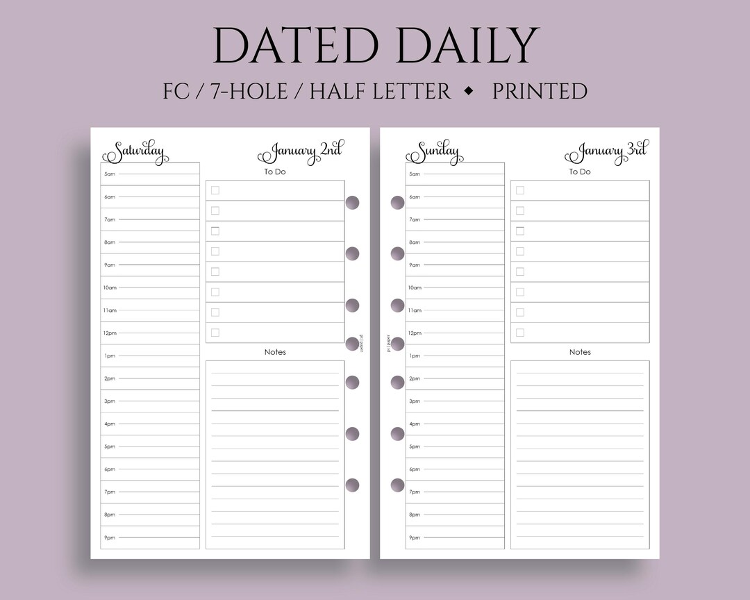 Time Insert Paper Dated Daily Planner Inserts, FC Classic 7-hole, Schedule, Time Blocking ...