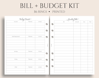 Monthly Bills and Budget Kit Planner Inserts, B6 Planner, 6-Ring, Income, Expenses, Debt Payment Tracker ~ 5.3" x 7"