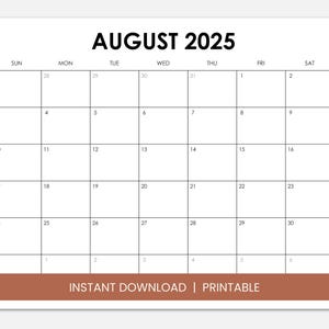 August 2025 Calendar with Holidays, Printable Dated August Monthly Calendar, Instant Digital Download PDF, Sunday Start or Monday Start