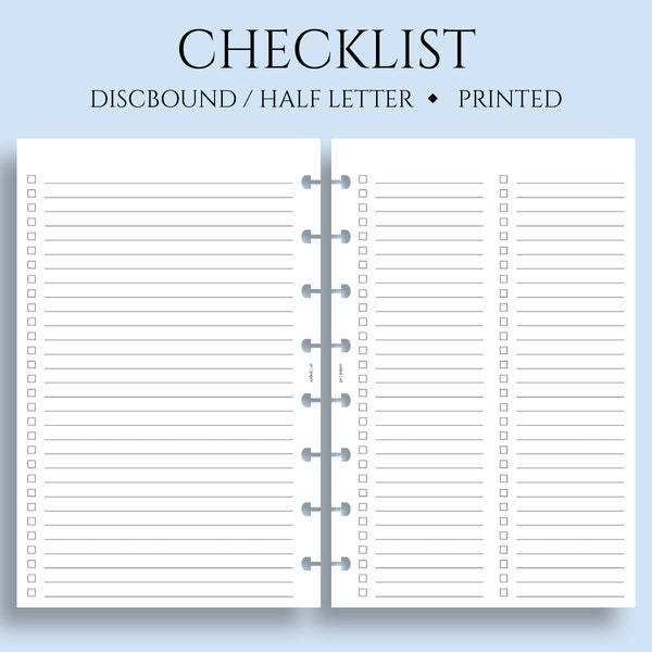 Checklist, To Do List, Task Tracker Planner Inserts ~ Junior Half Letter Size Discbound / 5.5" x 8.5"