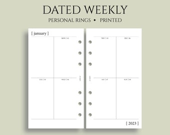 Dated Weekly Planner Inserts, Vertical Layout, Two-Page Weekly, Minimal, Functional, WO2P ~ Personal Rings / 3.75" x 6.75"