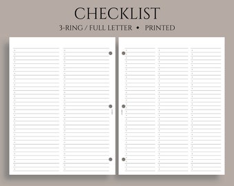 Checklist, To Do List, Task Tracker Planner Inserts, Minimal Style, Functional ~ Fits Full Letter Size 3-Ring / 8.5" x 11"