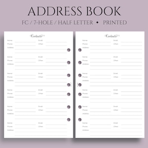 Address Book Inserts, Personal and Business Contacts Pages, Phone Book and Addresses ~ FC Classic 7-Hole, Half Letter Size / 5.5&quot; x 8.5&quot;