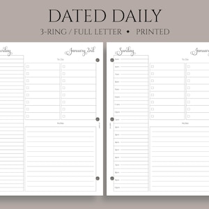 Dated Daily Planner Inserts, 3-Ring Full Letter, Hourly, Schedule, To-Do List, Time Blocking, DO1P ~ 3-Hole Punch, 8.5" x 11"