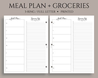 Weekly Meal Planning and Grocery Shopping List Planner Inserts ~ Fits Full Letter Size 3-Ring / 8.5" x 11"