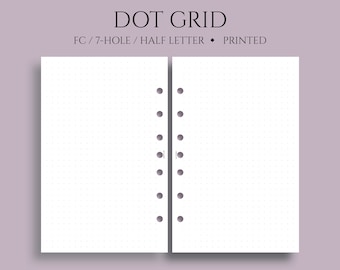 Dot Grid Inserts, Dotted Filler Paper, Bullet Journal Pages ~ FC Classic 7-Hole, Half Letter Size / 5.5&quot; x 8.5&quot;