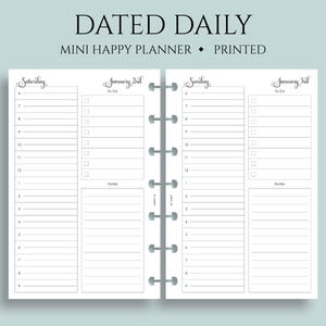 Dated Daily Planner Inserts, Mini Happy Planner, Hourly Schedule, Time Blocking, To-Do List, Lined Notes, DO1P ~ 4.6" x 7"