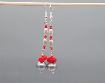 Pendientes de coral con perlas de plata, pendientes largos de perlas, plata 925