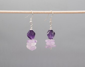 Lavender Amethyst and Crystal Earrings Irregular Stone Earrings 925 Sterling Silver