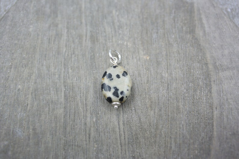 small patterned pendant Dalmatian stone pendant 925 silver oval pendant