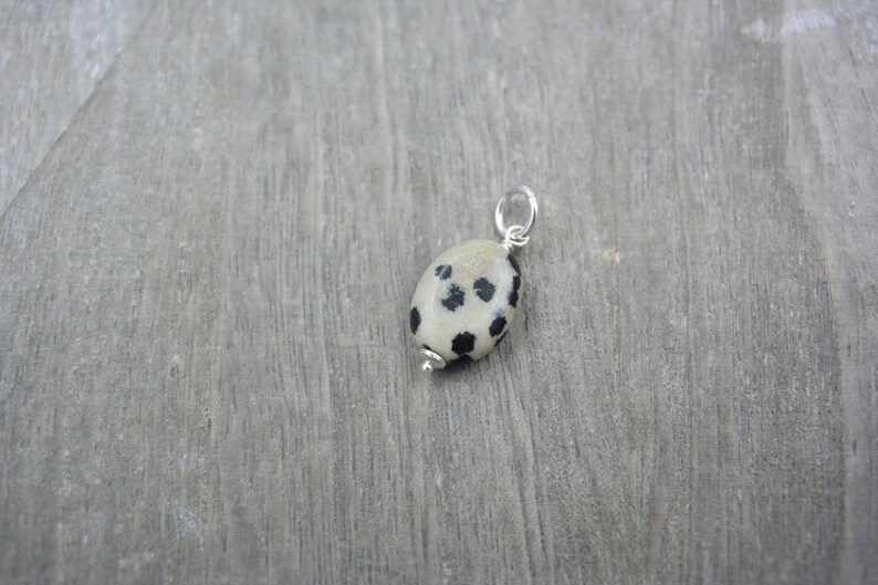small patterned pendant Dalmatian stone pendant 925 silver oval pendant