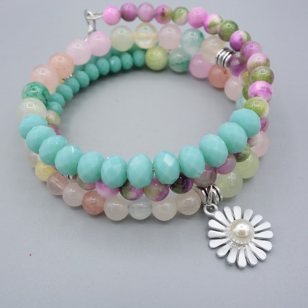 Wickelarmband, Jade und Kristall Armband, pastell Armband , memory Wire Armband