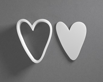 Whimsical Heart Cookie Cutter - From Mini To Large - Uneven Hand Drawn Polymer Clay Jewelry And Earring Cutter Tool - Mirrored Pair Set