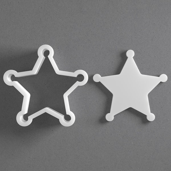 Sheriff's Star Badge Cookie Cutter - From Mini To Large - Polymer Clay Jewelry And Earring Cutter Tool - Mirrored Pair Set