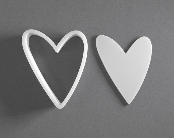 Skinny Whimsical Heart Cookie Cutter & Polymer Clay Earring, Pottery Tool