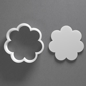 Seven Petal Flower Blossom Cookie Cutter & Scalloped Polymer Clay Earring, Pottery Tool image 1