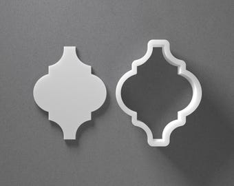 Moroccan Trellis Plaque Cookie Cutter & Arabesque Polymer Clay Earring, Pottery Tool