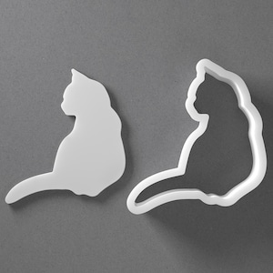 Sitting Cat Cookie Cutter & Kitten Polymer Clay Earring, Pottery Tool image 1