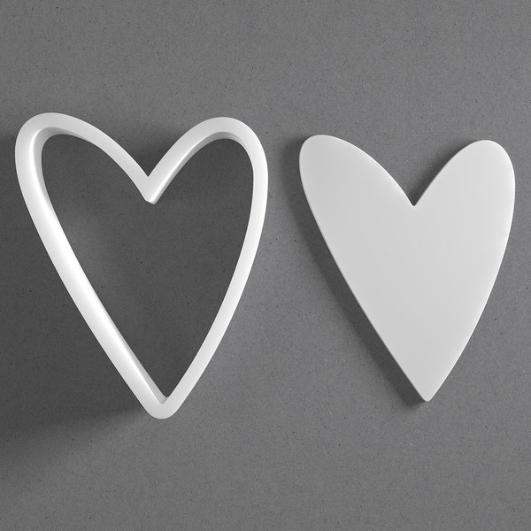 Skinny Whimsical Heart Cookie Cutter - From Mini To Large - Polymer Clay Jewelry And Earring Cutter Tool - Mirrored Pair Set