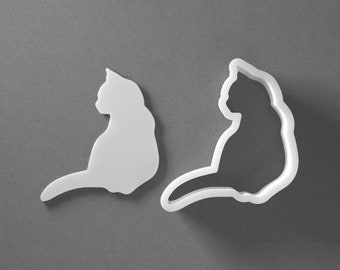 Sitting Cat Cookie Cutter - From Mini To Large - Kitten Polymer Clay Jewelry And Earring Cutter Tool - Mirrored Pair Set