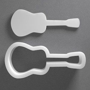 Tagliabiscotti a forma di chitarra acustica e orecchino in pasta polimerica, strumento per ceramica immagine 1