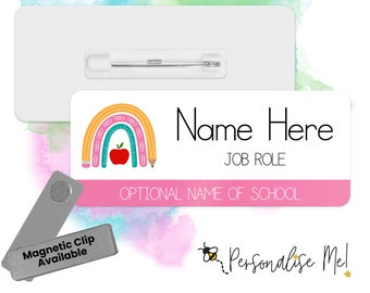 Badge nominatif durable personnalisé pour enseignant/éducation/garde d'enfants - Apple Rainbow | Insigne d'enseignant/AE | Insigne de chef d'établissement | Insigne de pépinière