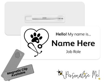 Hello My Name is Name Badge - Paw Print Stéthoscope Personnalisé Premium Durable Name Badge | Insigne vétérinaire | Insigne de nom de vétérinaire personnalisé