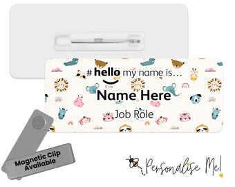 Hello My Name is Name Badge - Cute Safari Rainbow Animals | Personalised Badge | #hello my name is... Badge | Personalised Metal ID Reel
