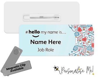 Hello My Name is Name Badge - Artículos médicos de dibujos animados azules / Badge personalizado / #hello my name is... Badge / Carrete de identificación de metal personalizado