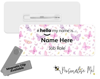 Hello My Name is Name Badge - Watercolour Butterflies | Personalised Badge | #hello my name is... Badge | Personalised Metal ID Reel