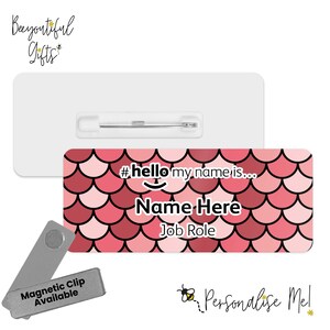 Hello My Name is Name Badge - Rainbow Mermaid Scales | Personalised Badge | #hello my name is... Badge | Personalised Metal ID Reel