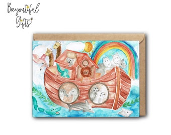 Christening / Baptism Card - Watercolour Noah's Ark - New Baby Card | Christening Card | Baptism Card | Noah's Ark Card | Religious Card