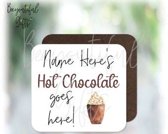 Personalised Hot Chocolate Coaster - Original Design | Personalised Drinks Coaster | Hot Chocolate Gift | Personalised Coaster