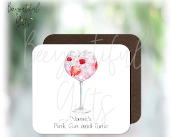 Dessous de verre Gin & Tonic rose personnalisé - Grand design de boisson | Dessous de verre personnalisé | Dessous de verre à cocktails | Dessous de verre personnalisé