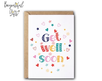 Get Well Soon Card - Coloré "Get Well Soon" | Guérissez bientôt la carte | Je pense à toi carte | Get Well Card | Carte Je pense à toi