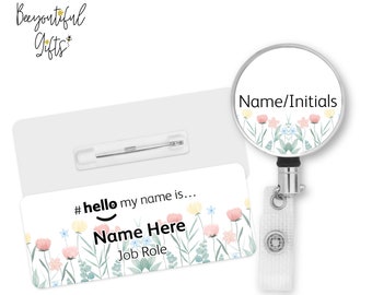 Hello My Name is Name Badge - Watercolour Spring Flowers | Personalised Badge | #hello my name is... Badge | Personalised Metal ID Reel